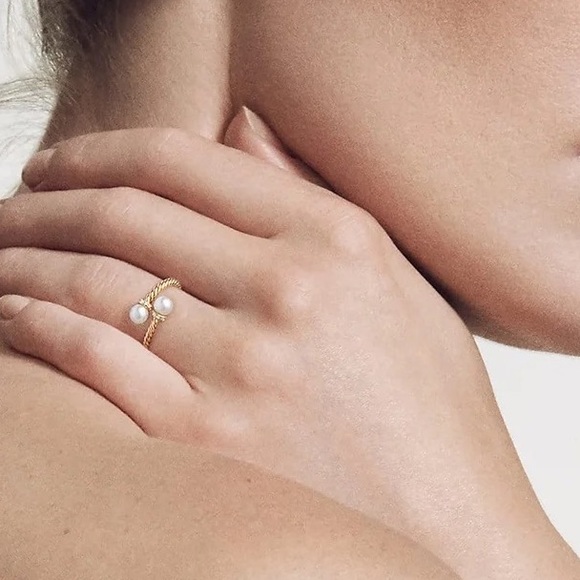 New: Gold Vermeil Twisted Rope Pearl Ring - Picture 3 of 10